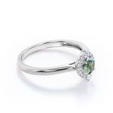 Vintage Halo 0.8 carat Round Moss Agate and Moissanite Anniversary Ring For Her in White Gold