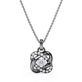 Fancy Knot 1.10 Carat Round Certified Moissanite and Diamond Swirl Pave Pendant Necklace in Black Gold