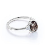 Solitaire 1.25 ct Oval Black Rutilated Quartz 7 Stone Engagement Ring