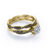 Double Twisted Eternity - 1.75 TCW Round Cut Moissanite with Lab Created Black Diamond - Basket Cathedral Bridal Ring Set in White Gold