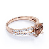 1.25 Carat Cushion Cut Peach Morganite and Diamond Engagement Ring in 10k Rose Gold Art Deco Ring