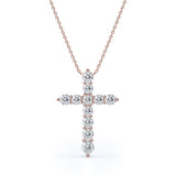 Shared-Prong 0.10 TCW Round Shape Moissanite Pave Style Cross Pendant Necklace in 18K White Gold Plating over Silver