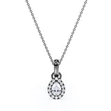 Floating Halo 0.5 CT TDW Teardrop White Diamond Bezel Set Pendant Necklace in Black Gold