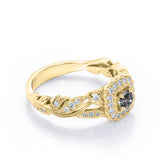 0.75 Carat Round Cut Grey Salt and Pepper Diamond Nature Inspired Engagement Ring in White Gold