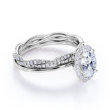 1.75 Carat Stylish Moissanite and Diamond Ring Oval Cut Halo Bridal Set in Rose Gold