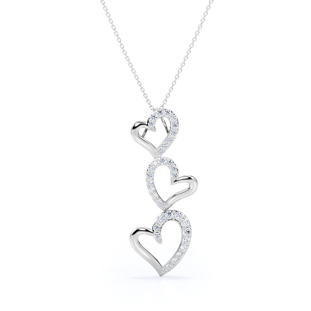 Interlocking 0.15 Carat Round Cut Moissanite Curvy Trio Heart Pendant Necklace In Rose Gold