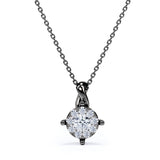 Sparkling Flower 0.45 carat Round Moissanite and Diamond Pendant Necklace in 18k Black Gold Over Silver