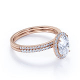 Flawless 1.5 Carat Oval Cut Moissanite and Diamond Wedding Ring Set in 10k Rose Gold Hand Made