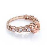 Limited Time Sale: Huge 1.50 Carat Round cut Morganite and Diamond Trilogy Three Stone Engagement Ring in Rose Gold