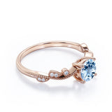 1.50 ct Round Aquamarine Milgrain Art Deco Engagement Ring