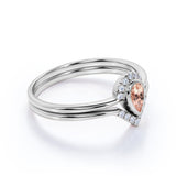 Bezel Set 1.75 Carat Almond Shape Morganite and Diamond Contour Wedding Set in Rose Gold