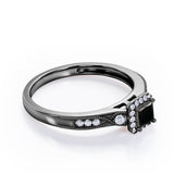 Infinity Milgrain - 1.15 Carat Princess Cut Black Diamond - Petite Pave Channel - Halo Engagement Ring in White Gold