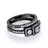 1.25 Carat Princess Cut Moissanite And Diamond Three Stone Trilogy Wedding Ring Set In White Gold