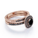 Cushion Double Halo 1.75 TCW Round Brilliant Cut Lab Created Black Diamond Bridal Set with Pave Accents in White Gold