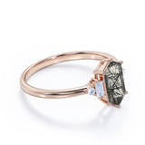 1.15 ct Hexagon Black Rutilated Quartz Five Stone Engagement Ring