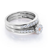 Flower Cluster Design 0.5 TCW Round-Shaped Morganite and Moissanite Flush-Channel Bridal Ring Set in  White Gold
