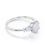 Tapered Six Prong 1.20 Carat Brilliant Round Cut Fiery Opal And Diamond Five Stone Engagement Ring In Rose Gold