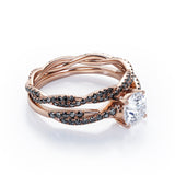 Double Twisted Eternity - 1.75 TCW Round Cut Moissanite with Lab Created Black Diamond - Basket Cathedral Bridal Ring Set in White Gold