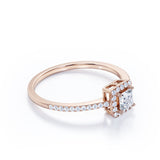 Pave 1 Carat Princess Cut Moissanite Halo Engagement Ring