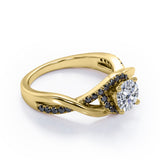 Tensioned Halo Set - 1.25 TCW Round Shaped Moissanite with Lab Created Black Diamond - Semi Pave Infinity Engagement Ring in White Gold