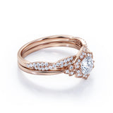 Art Deco 1.50 Carat Round Cut Moissanite Wedding Ring Set