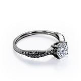 Basket Cathedral - 1.45 TCW Round Shape Moissanite with Lab Created Black Diamond - Crossover Pave Engagement Ring in Black Gold