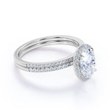 Flawless 1.5 Carat Oval Cut Moissanite and Diamond Wedding Ring Set in 10k Rose Gold Hand Made