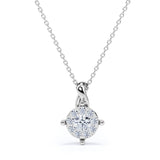 Sparkling Flower 0.45 carat Round Moissanite and Diamond Pendant Necklace in 18k Black Gold Over Silver