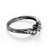 Curved Band - Six Prongs 0.5 carat Round Green Moss Agate and Moissanite Artistic Engagement Ring in Rose Gold