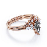 Vintage 1.40 ct Kite Black Rutilated Quartz Filigree Crown Bridal Set