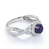 1.75 Ct Round Cut Lab Alexandrite Twisted Engagement Ring