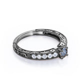 0.40 Ct Round Cut Salt and Pepper Diamond Floral Engagement Ring