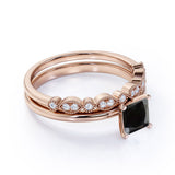 Bestselling 1.50 Carat Princess cut Wedding Ring Set with Lab Black Diamond for Women in White Gold