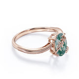 1 ct Oval Cut Green Moss Agate Bypass Milgrain Engagement Ring