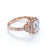 1.75 Carat Emerald Cut Moissanite and Diamond Halo Engagement Ring in White Gold