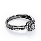 Double Pave Channel 1.5 Carat Round-Shaped Moissanite and diamond Halo Cluster Engagement Ring in Black Gold