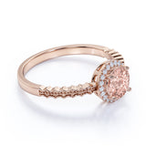 Zigzag 1.50 Carat Round Light Peach Morganite and Diamond Wave Engagement Ring in White Gold