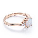 Seven Stone 1.25 Carat Round Cut Natural Opal And Diamond Tapered Engagement Ring In White Gold.