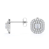 Claw Set 0.53 CT TDW Round White Diamond Frame Double Halo Stud Earrings in White Gold