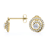 Circle Scallop Setting 1.25 Carat Round Certified Moissanite and Diamond Claw Set Stud Earrings in Black Gold