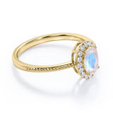 1.50 Carat Oval Blue Moonstone Halo Engagement Ring in White Gold - Moonstone Statement Ring