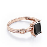 Twisted Infinity 1 Carat Emerald Cut Black Diamond Solitaire Engagement Ring In Rose Gold