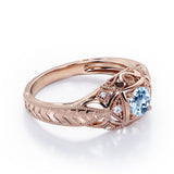 Art Deco Style 1.05 Carat Round Cut Aquamarine And Diamond Square Framed Vintage Filigree Engagement Ring In Rose Gold
