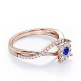 Semi Twisted Infinity 0.9 Carat Round Shape Blue Sapphire and diamond Square Floral Cluster in White Gold