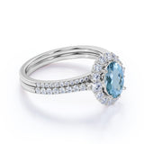 1.75 ct Oval Aquamarine Halo Wedding Ring Set
