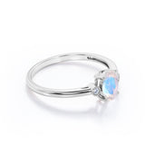 1.25 Carat Oval Moonstone and Diamond Wedding Ring in White Gold - Blue Moonstone Ring
