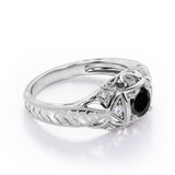 Square Framed  1.05 Carat Round Cut Black Diamond Vintage Filigree Engagement Ring In White Gold