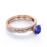 1.5 Carat Round Cut Sapphire and Diamond Bridal Ring Set in 10k White Gold Splendid Ring