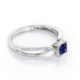 Twisted and Split Pinched Shank 0.65 carat Princess Blue Sapphire and Moissanites Elegant Engagement Ring in Rose Gold
