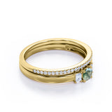 Trio Stone 1 carat Round Moss Agate and Moissanite Bridal Set in Rose Gold